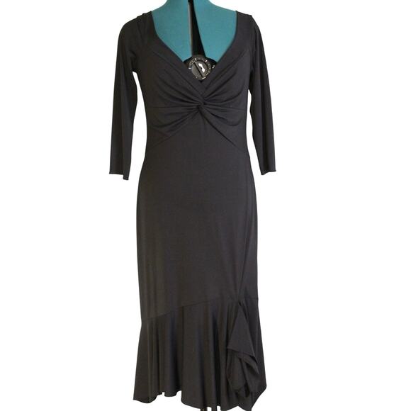 Vera Wang Black Twist Front Ruffle Hem Midi Dress Women’s 10 - Picture 2 of 6